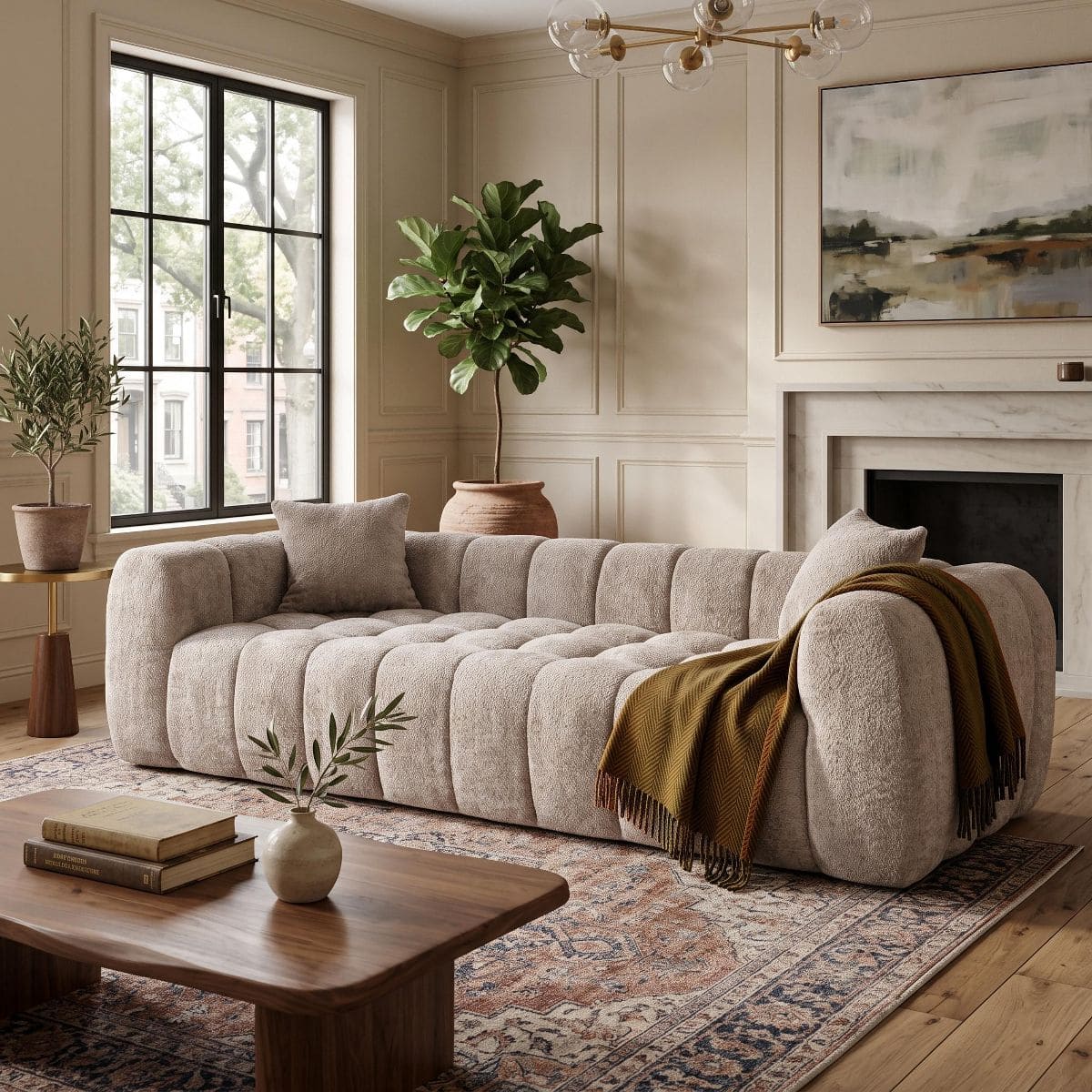 Marshmallow Cloud Sofa with Deep Seats, Boucle Upholstery & 1200-Lb Capacity