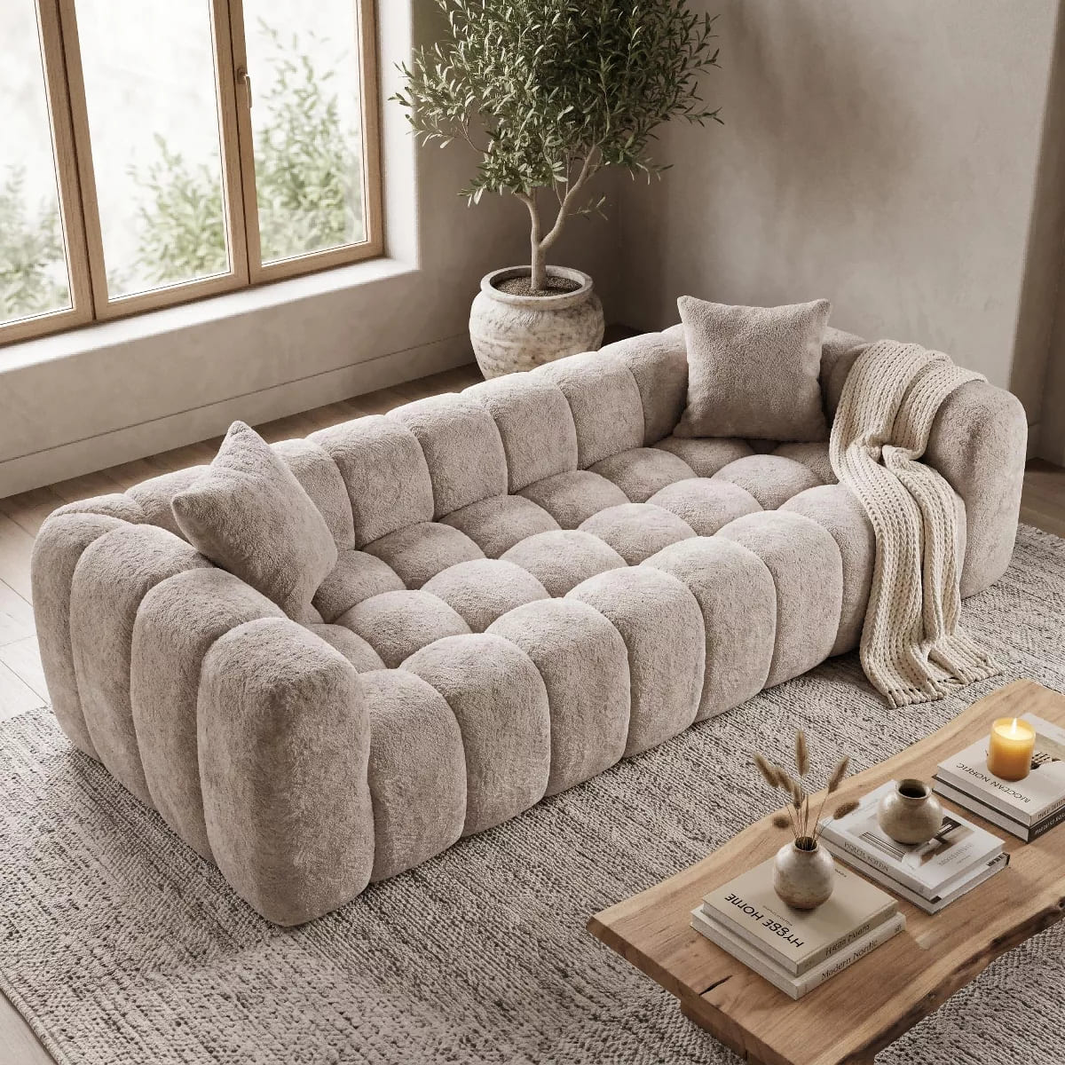 Marshmallow Cloud Sofa with Deep Seats, Boucle Upholstery & 1200-Lb Capacity