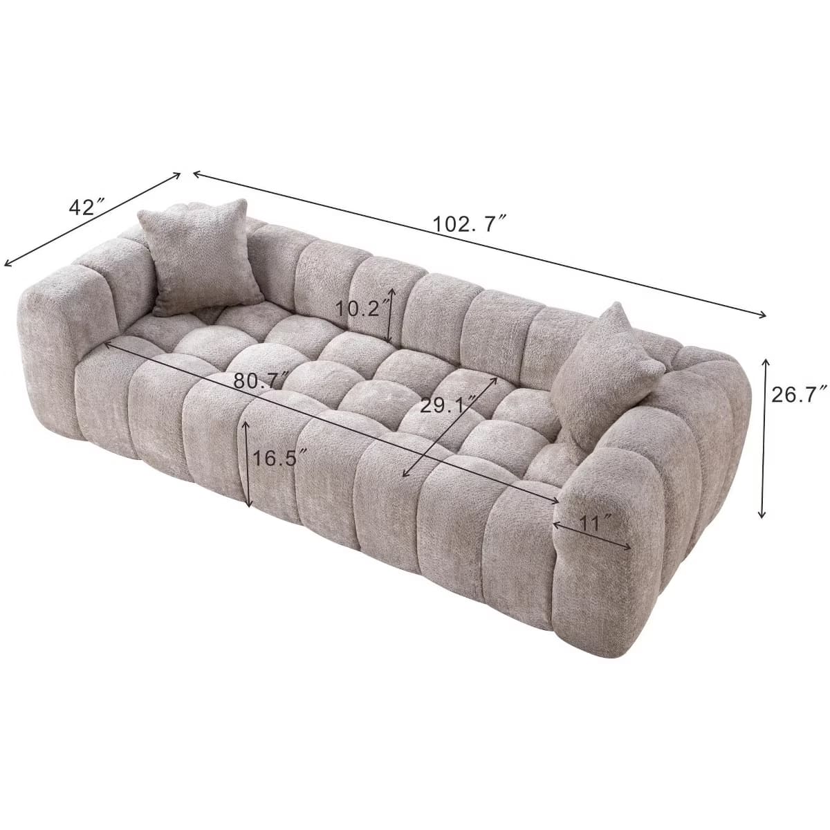Marshmallow Cloud Sofa with Deep Seats, Boucle Upholstery & 1200-Lb Capacity