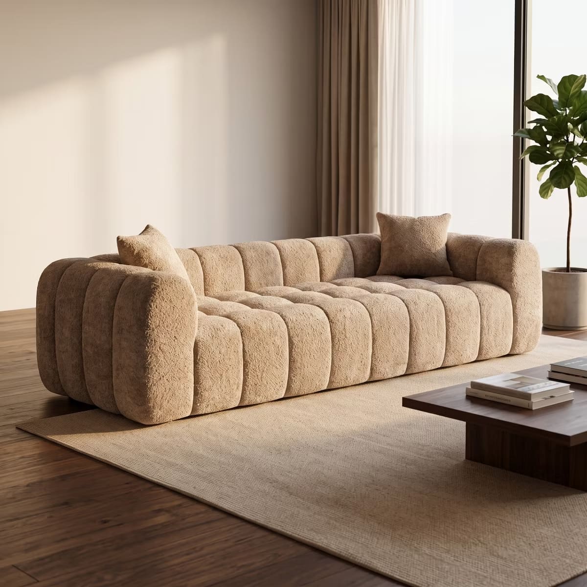 Marshmallow Cloud Sofa with Deep Seats, Boucle Upholstery & 1200-Lb Capacity