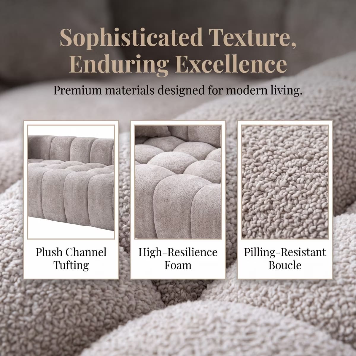 Marshmallow Cloud Sofa with Deep Seats, Boucle Upholstery & 1200-Lb Capacity