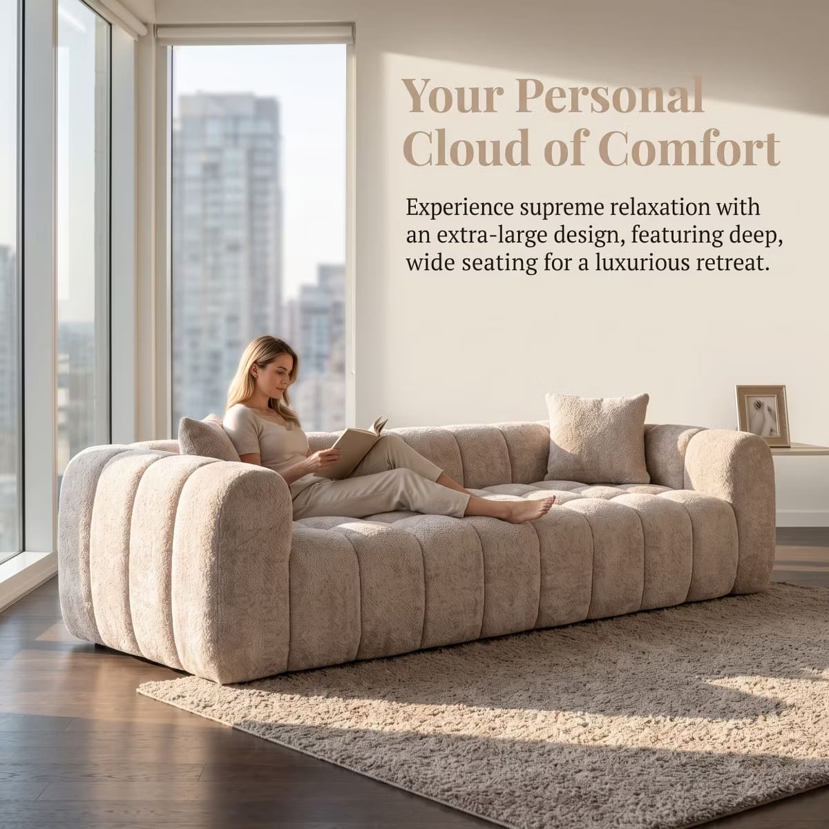 Marshmallow Cloud Sofa with Deep Seats, Boucle Upholstery & 1200-Lb Capacity