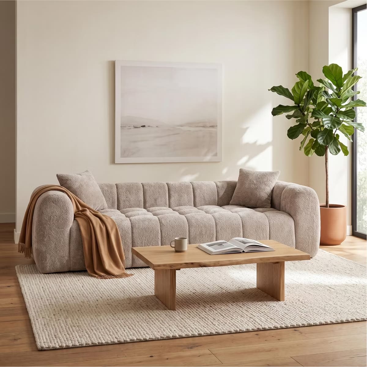 Marshmallow Cloud Sofa with Deep Seats, Boucle Upholstery & 1200-Lb Capacity