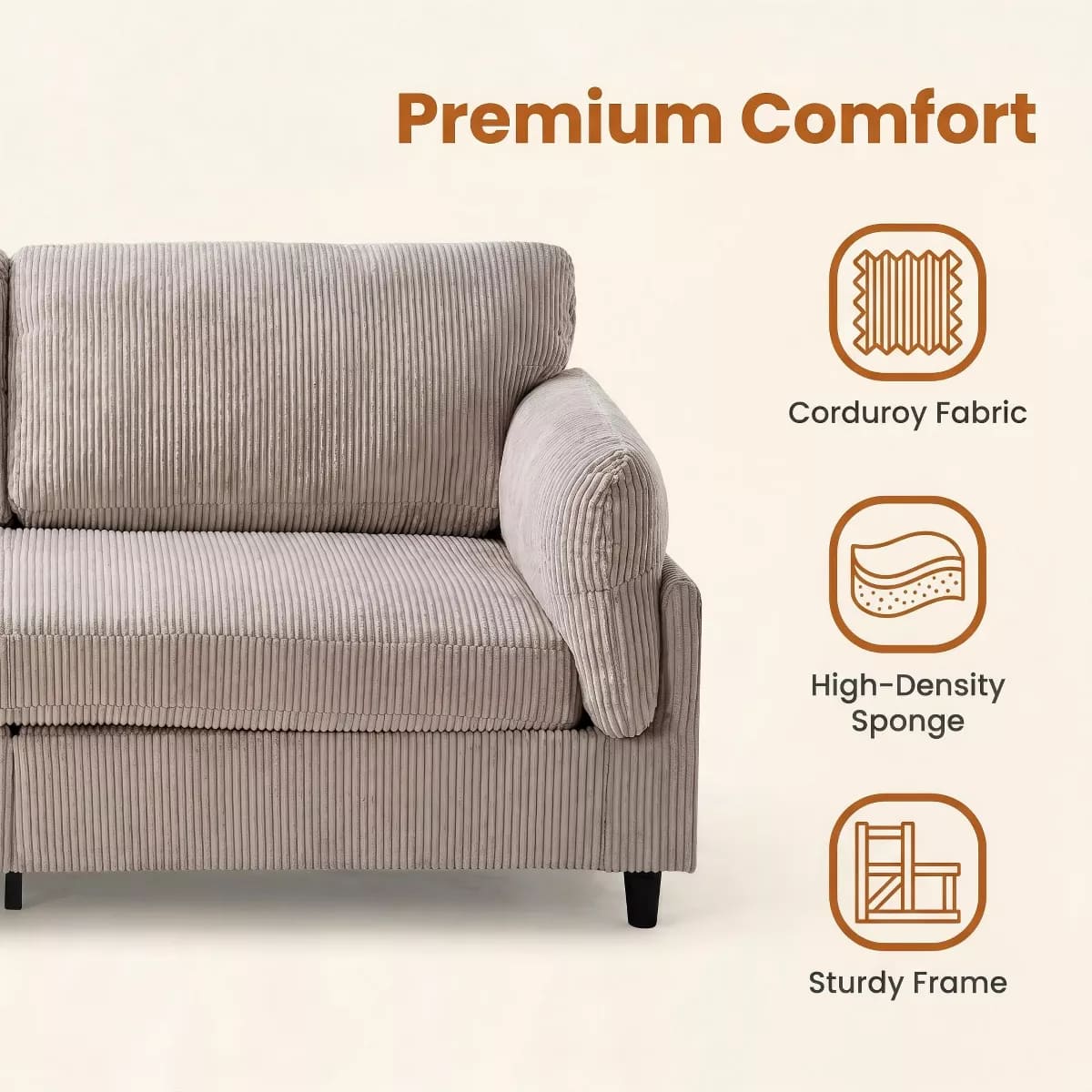 Corduroy Loveseat Sofa with Solid Wood Frame & 850-Lb Capacity