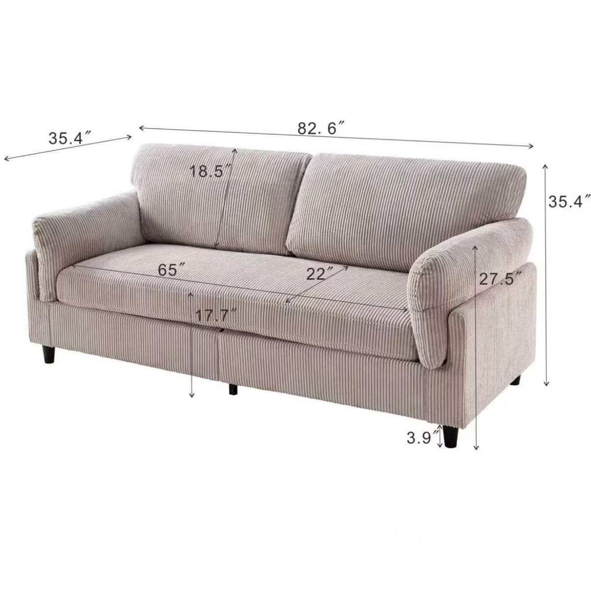 Corduroy Loveseat Sofa with Solid Wood Frame & 850-Lb Capacity