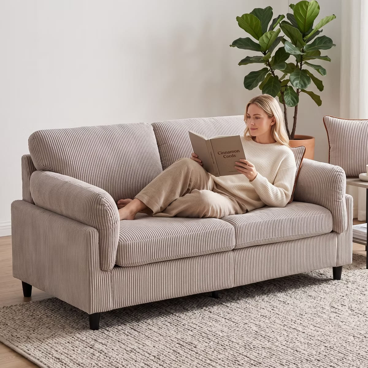 Corduroy Loveseat Sofa with Solid Wood Frame & 850-Lb Capacity
