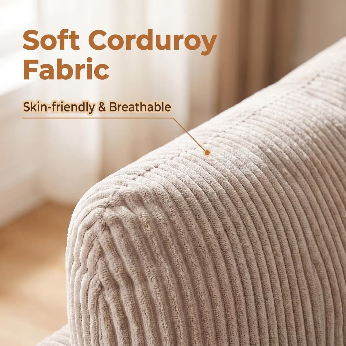 Corduroy Loveseat Sofa with Solid Wood Frame & 850-Lb Capacity