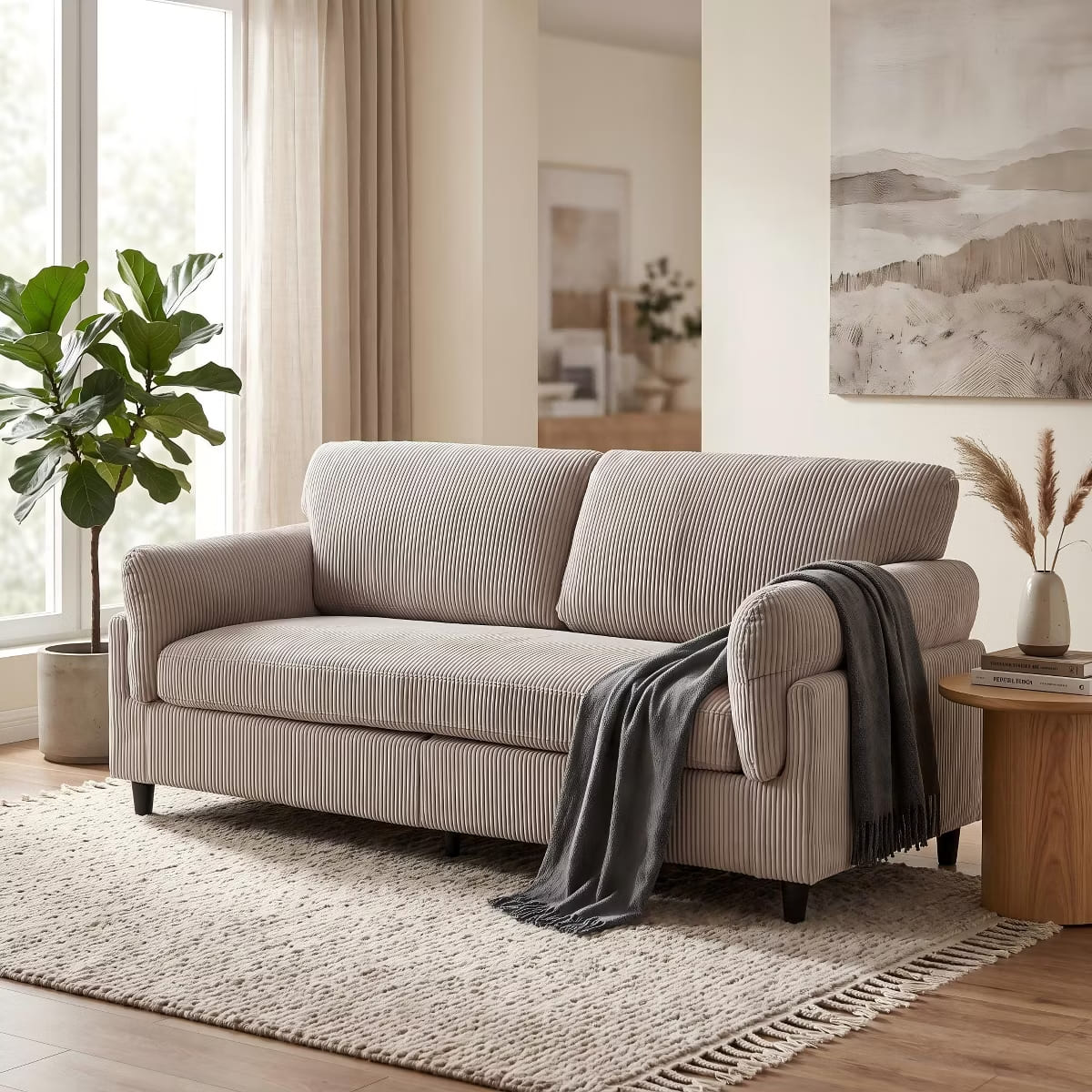 Corduroy Loveseat Sofa with Solid Wood Frame & 850-Lb Capacity