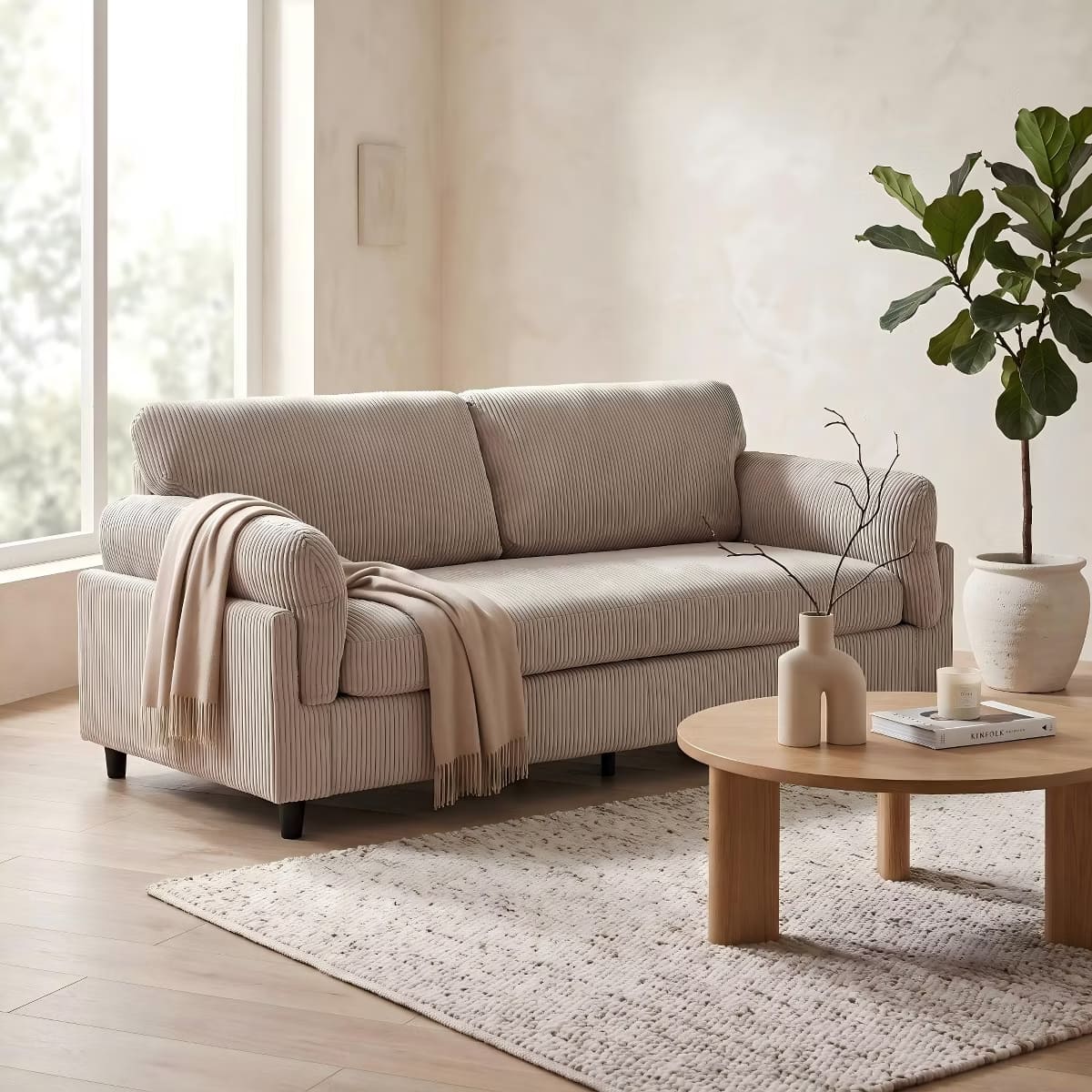Corduroy Loveseat Sofa with Solid Wood Frame & 850-Lb Capacity