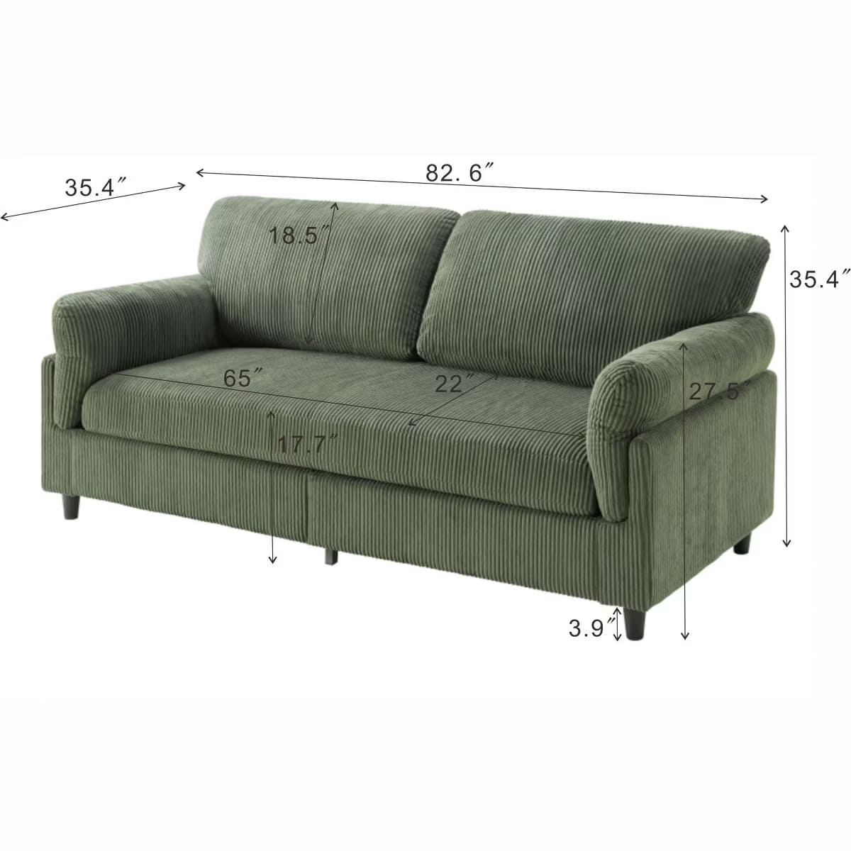 Corduroy Loveseat Sofa with Solid Wood Frame & 850-Lb Capacity