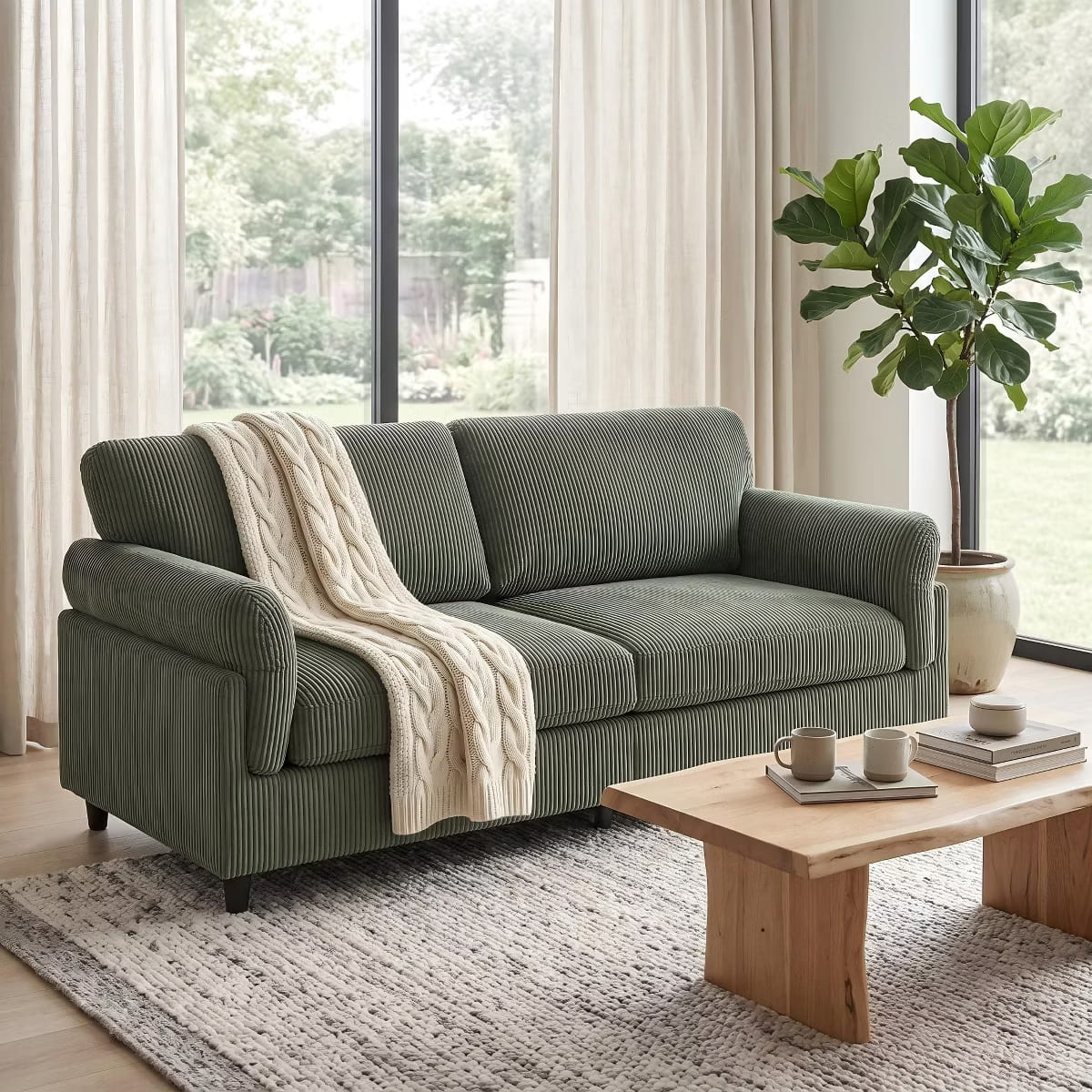 Corduroy Loveseat Sofa with Solid Wood Frame & 850-Lb Capacity