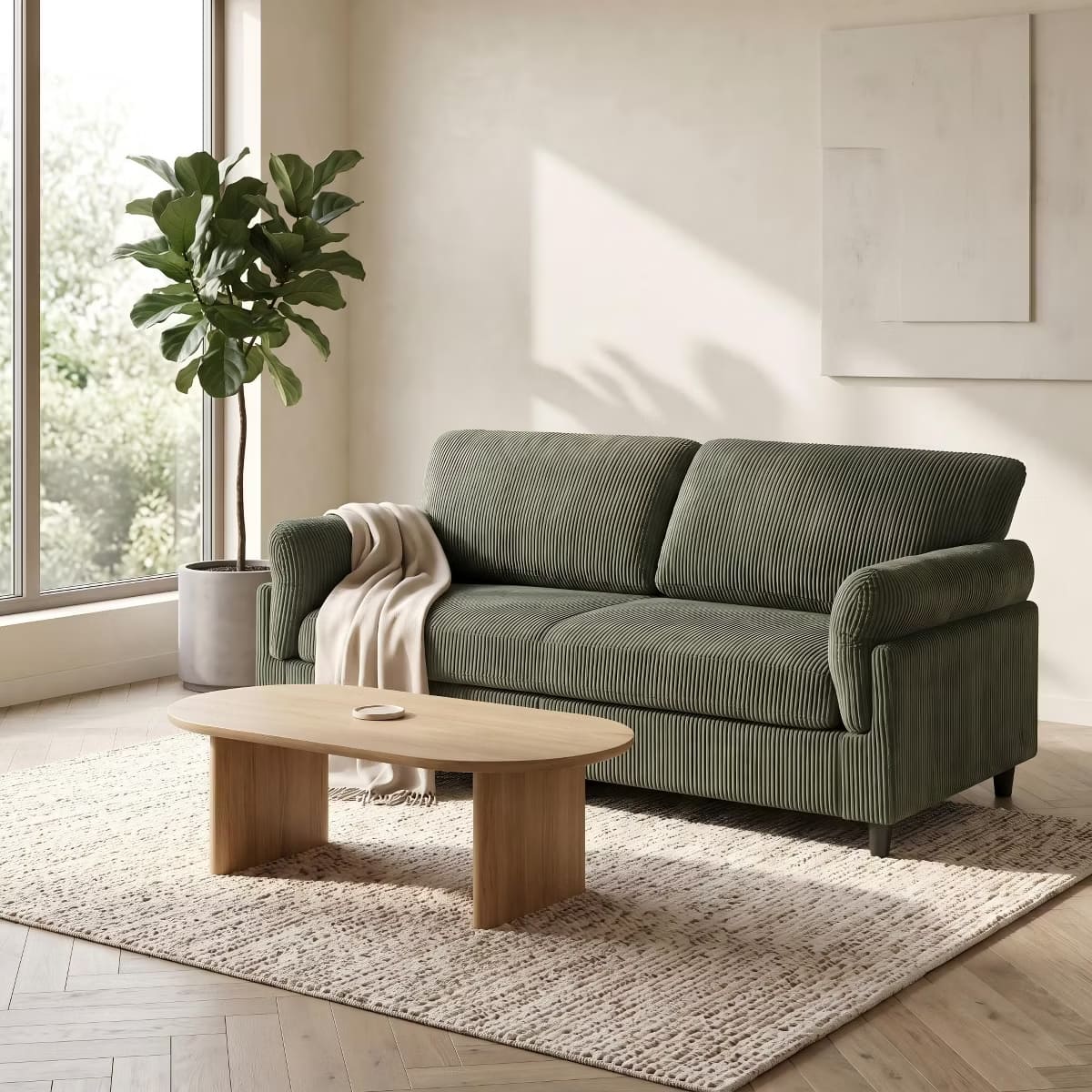 Corduroy Loveseat Sofa with Solid Wood Frame & 850-Lb Capacity