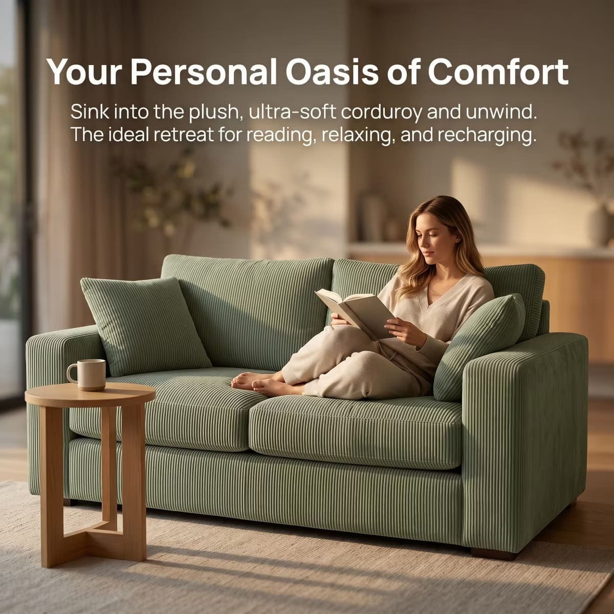 Corduroy Loveseat Sofa with Solid Wood Frame & 850-Lb Capacity