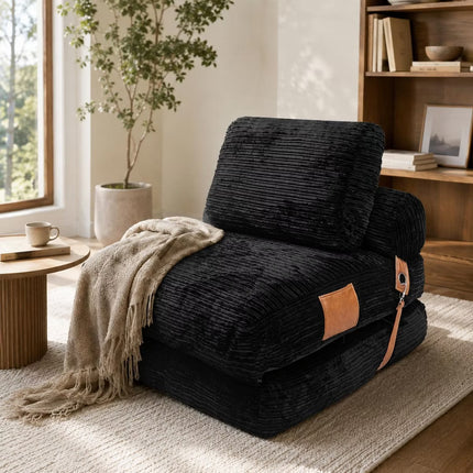 Convertible Sleeper Chair, 3-in-1 Corduroy Fold-Out Guest Bed for Small Spaces
