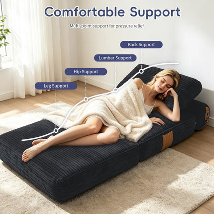 Convertible Sleeper Chair, 3-in-1 Corduroy Fold-Out Guest Bed for Small Spaces