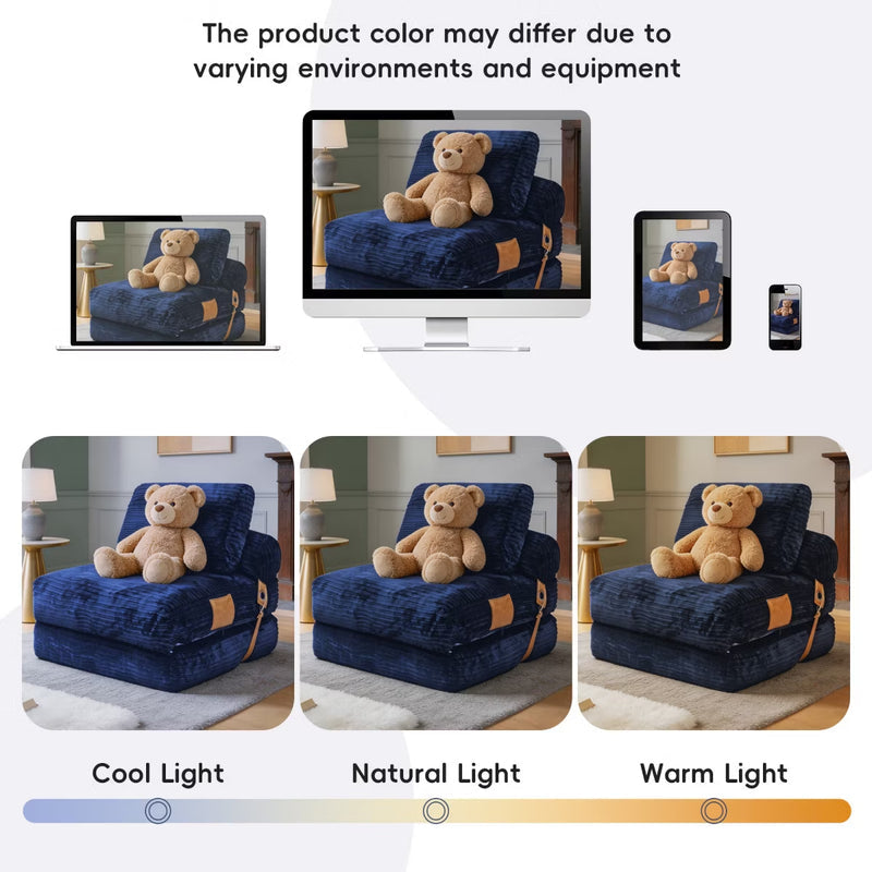 Convertible Sleeper Chair, 3-in-1 Corduroy Fold-Out Guest Bed for Small Spaces