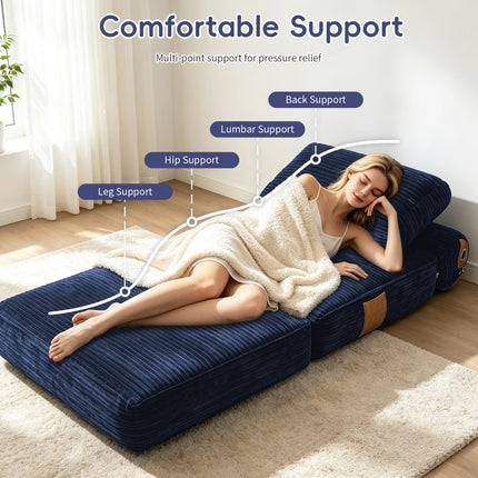 Convertible Sleeper Chair, 3-in-1 Corduroy Fold-Out Guest Bed for Small Spaces