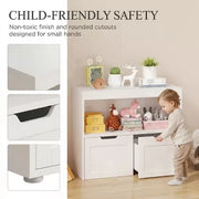 White Kids Storage Organizer: 2-in-1 Playroom Toy Cabinet & Bookcase