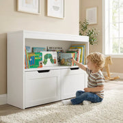 White Kids Storage Organizer: 2-in-1 Playroom Toy Cabinet & Bookcase