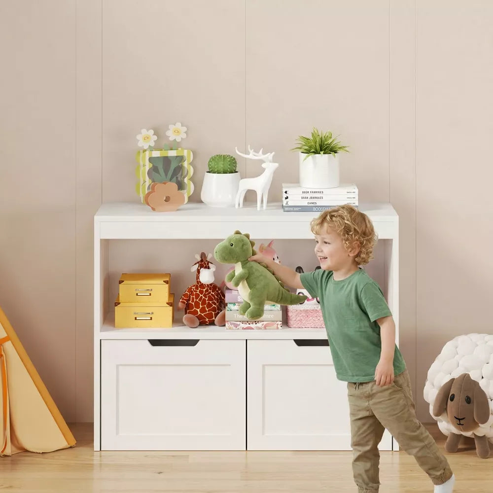 White Kids Storage Organizer: 2-in-1 Playroom Toy Cabinet & Bookcase