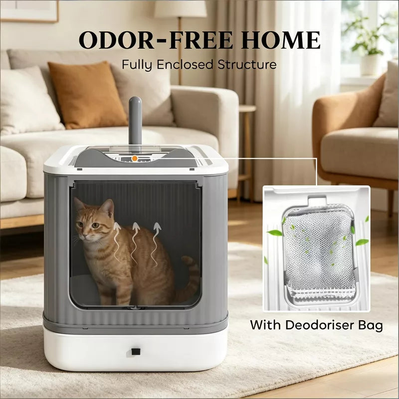 Cat Litter Box with Slide-Out Tray, Top Exit Odor Control for Small Cats