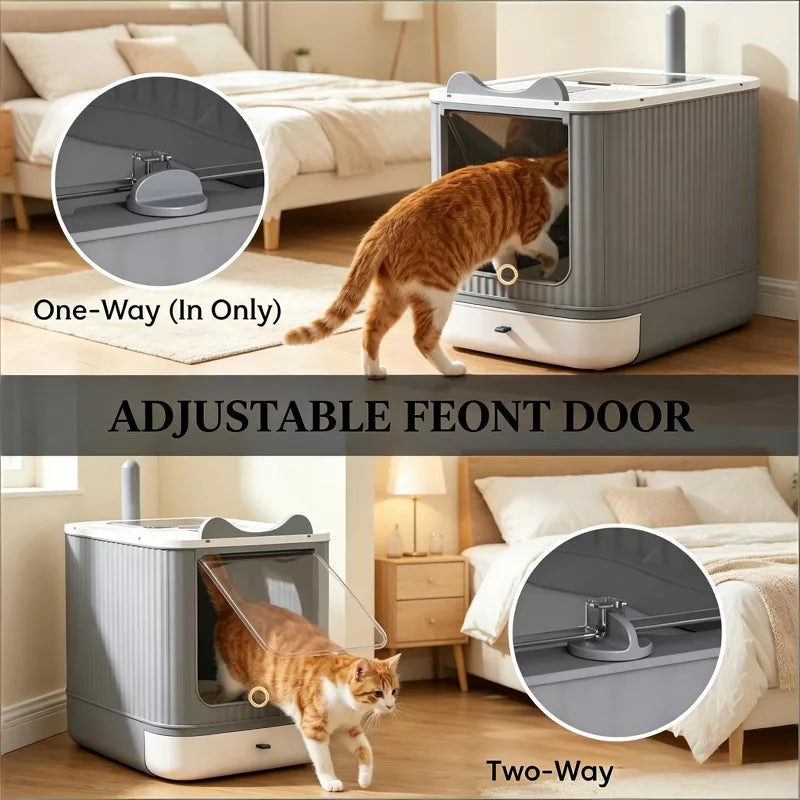 Cat Litter Box with Slide-Out Tray, Top Exit Odor Control for Small Cats