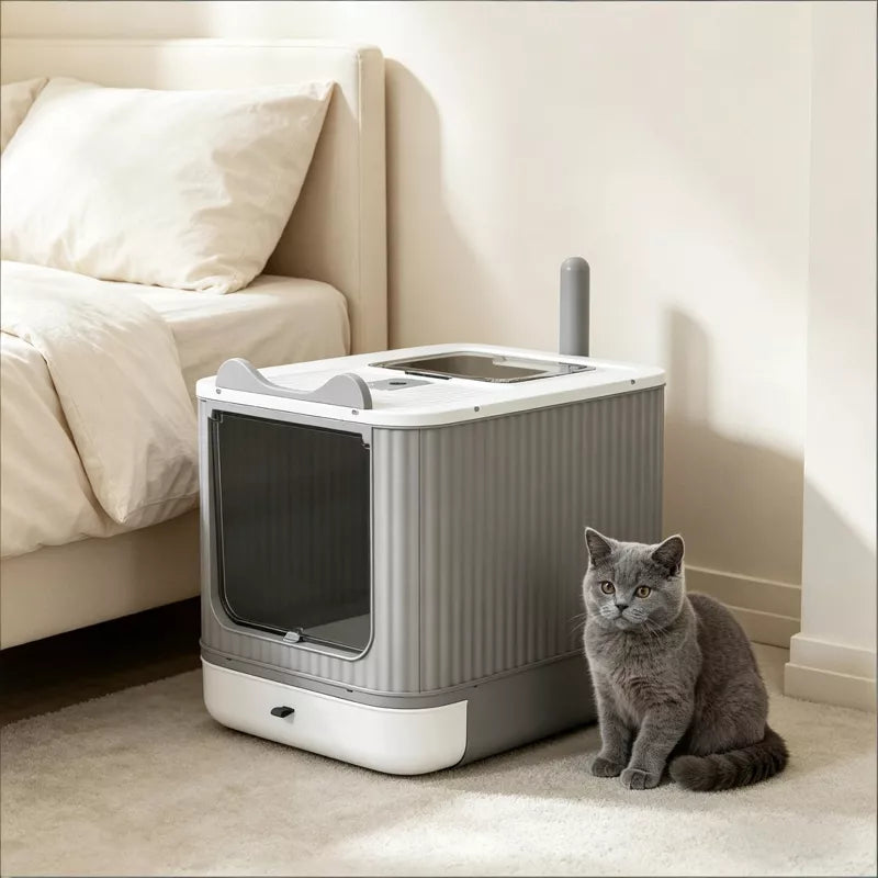 Cat Litter Box with Slide-Out Tray, Top Exit Odor Control for Small Cats