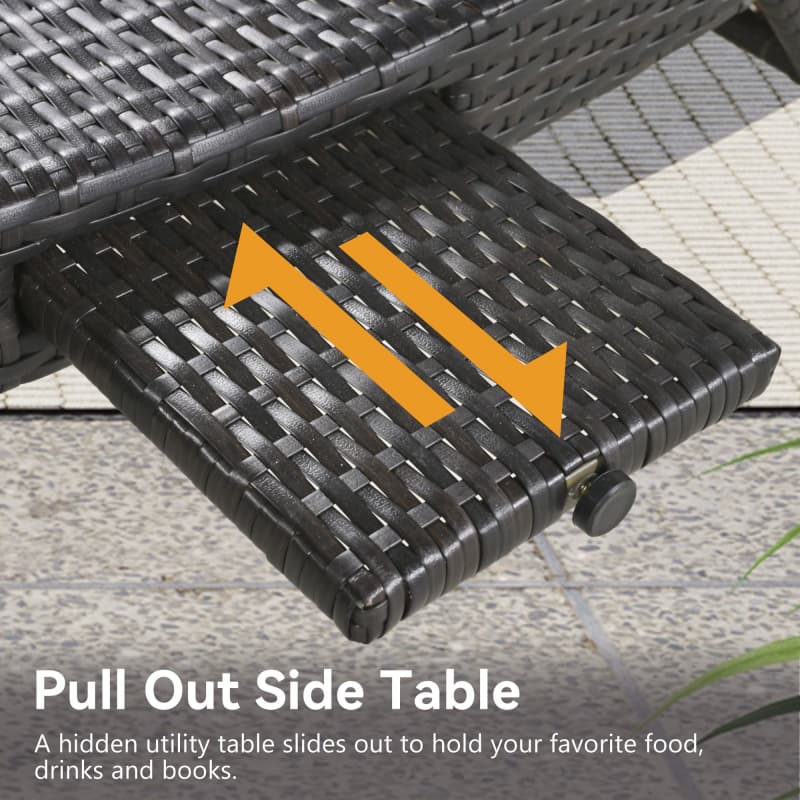 2-Piece 80" Outdoor Wicker Chaise Lounge Chairs with Pull-Out Table, 5-Level Recline