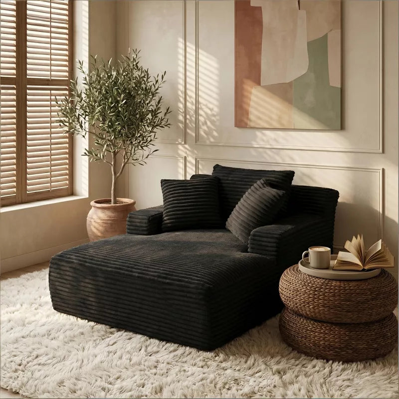 Modern Corduroy Oversized Chaise Lounge Chair, No Assembly Sleeper Sofa for Living Room