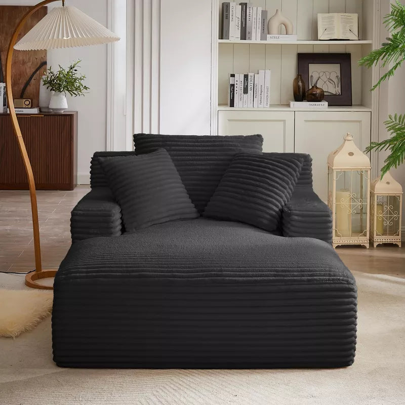 Modern Corduroy Oversized Chaise Lounge Chair, No Assembly Sleeper Sofa for Living Room