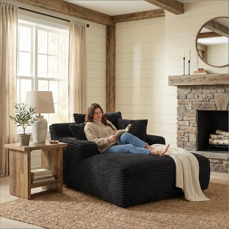 Modern Corduroy Oversized Chaise Lounge Chair, No Assembly Sleeper Sofa for Living Room