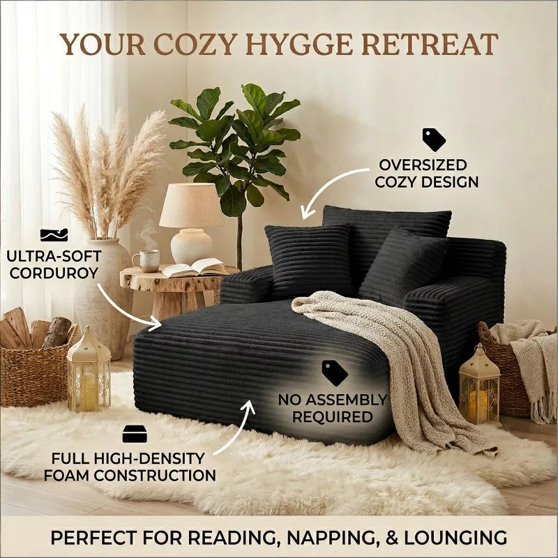Modern Corduroy Oversized Chaise Lounge Chair, No Assembly Sleeper Sofa for Living Room