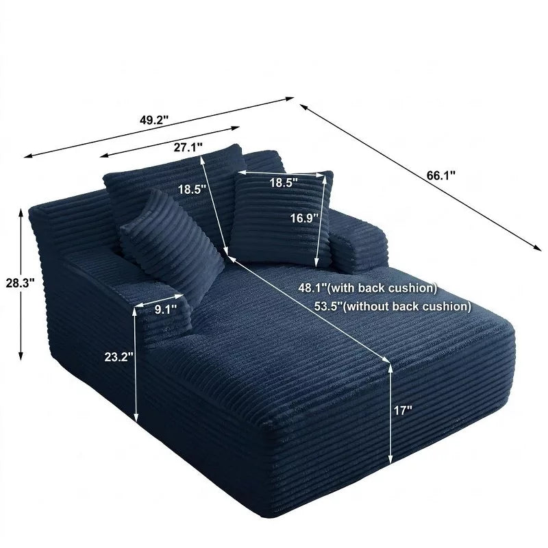 Modern Corduroy Oversized Chaise Lounge Chair, No Assembly Sleeper Sofa for Living Room