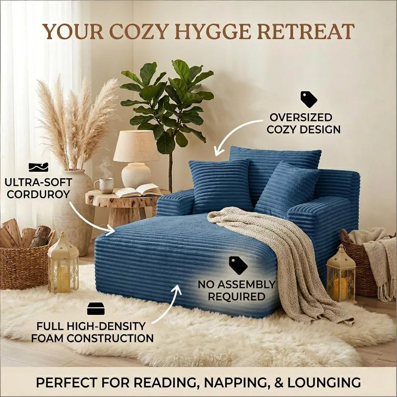 Modern Corduroy Oversized Chaise Lounge Chair, No Assembly Sleeper Sofa for Living Room
