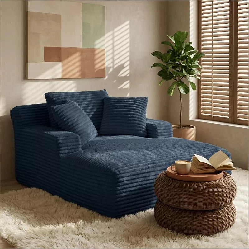 Modern Corduroy Oversized Chaise Lounge Chair, No Assembly Sleeper Sofa for Living Room