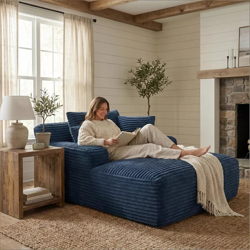 Modern Corduroy Oversized Chaise Lounge Chair, No Assembly Sleeper Sofa for Living Room