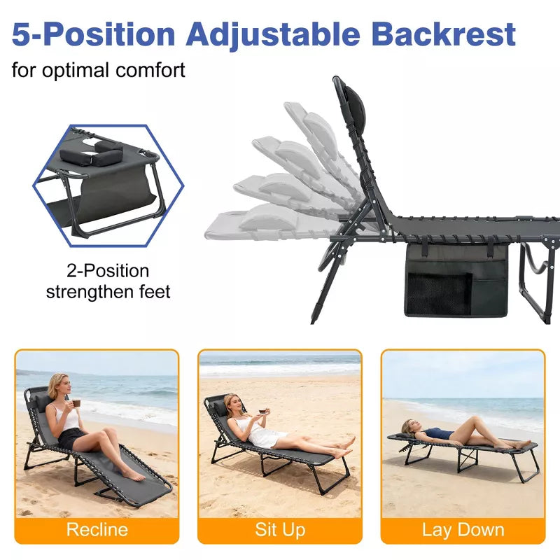 2-Pack Face Down Chaise Lounge Chairs with Face Hole, 5-Position Recliners for Beach Pool