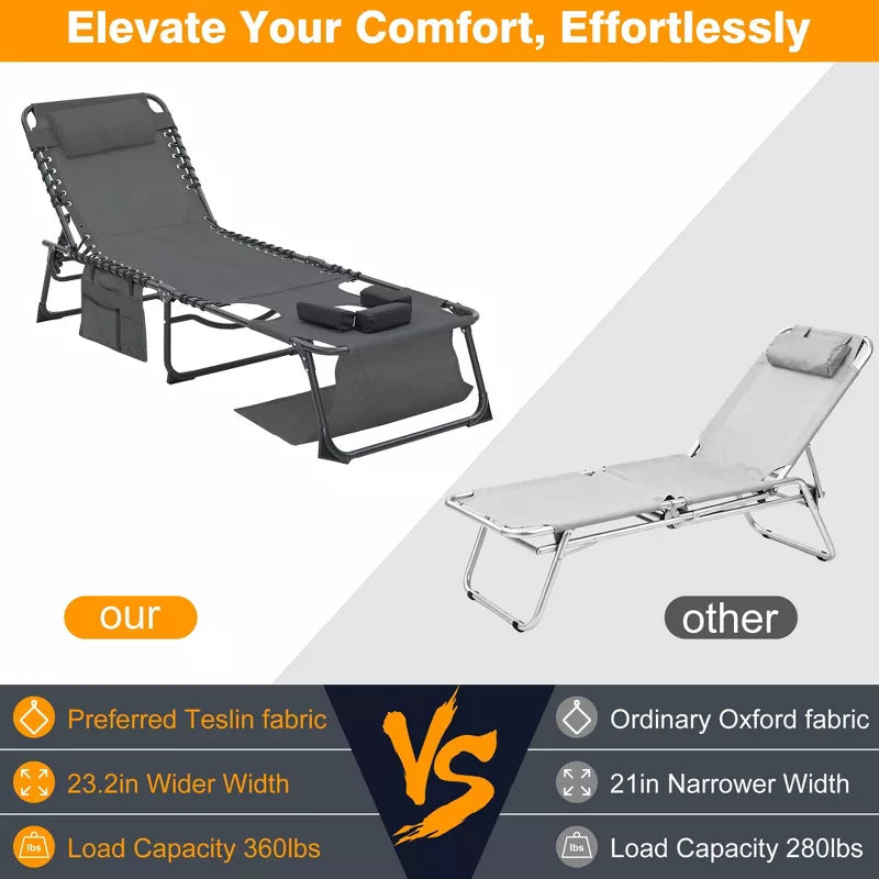2-Pack Face Down Chaise Lounge Chairs with Face Hole, 5-Position Recliners for Beach Pool