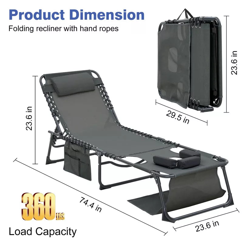 2-Pack Face Down Chaise Lounge Chairs with Face Hole, 5-Position Recliners for Beach Pool