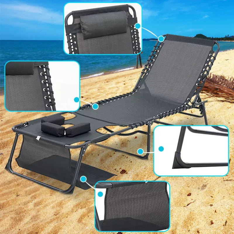 2-Pack Face Down Chaise Lounge Chairs with Face Hole, 5-Position Recliners for Beach Pool