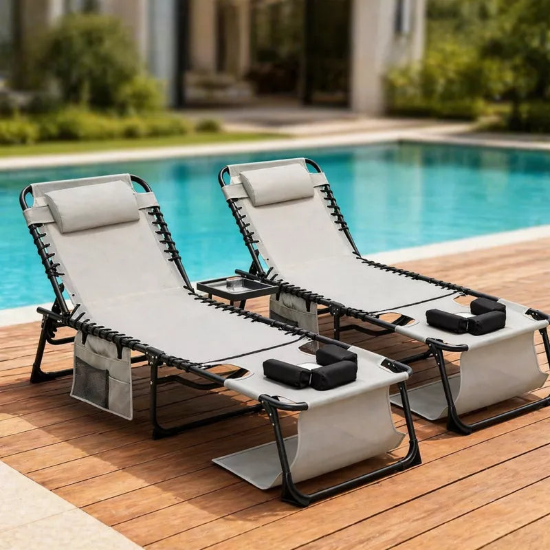 2-Pack Face Down Chaise Lounge Chairs with Face Hole, 5-Position Recliners for Beach Pool