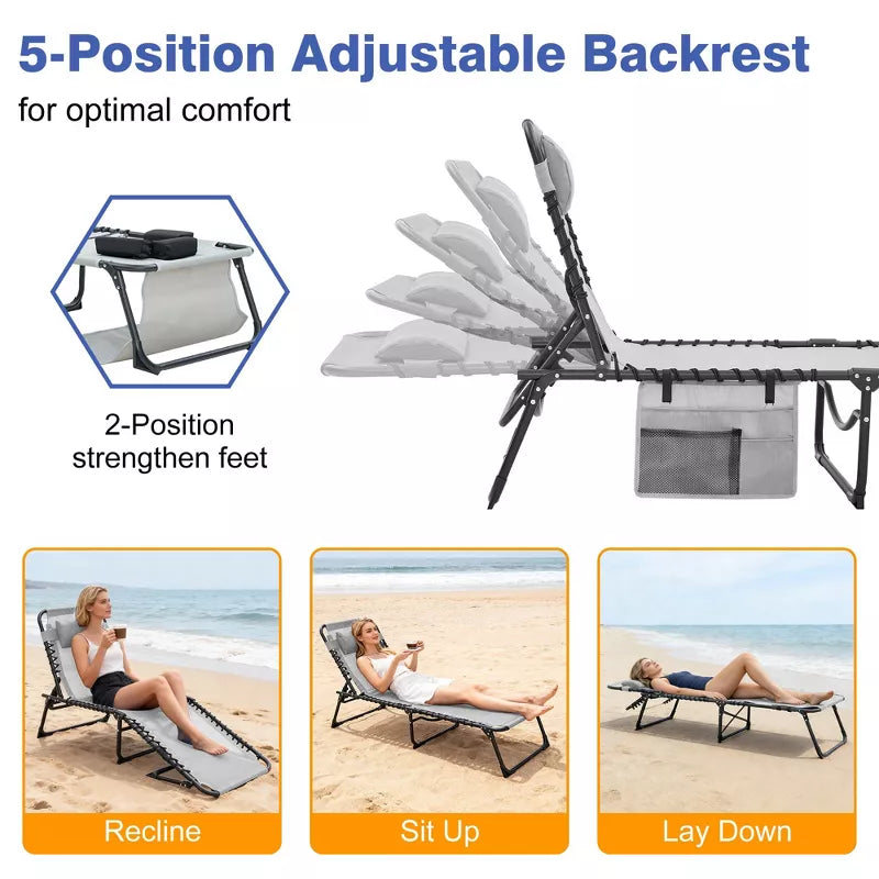 2-Pack Face Down Chaise Lounge Chairs with Face Hole, 5-Position Recliners for Beach Pool