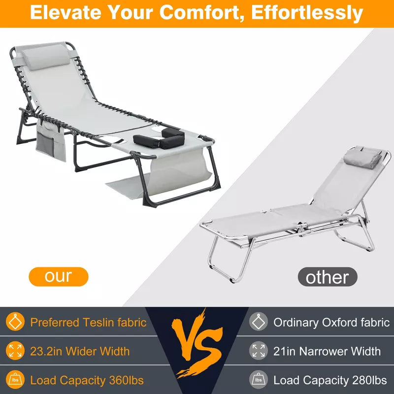 2-Pack Face Down Chaise Lounge Chairs with Face Hole, 5-Position Recliners for Beach Pool