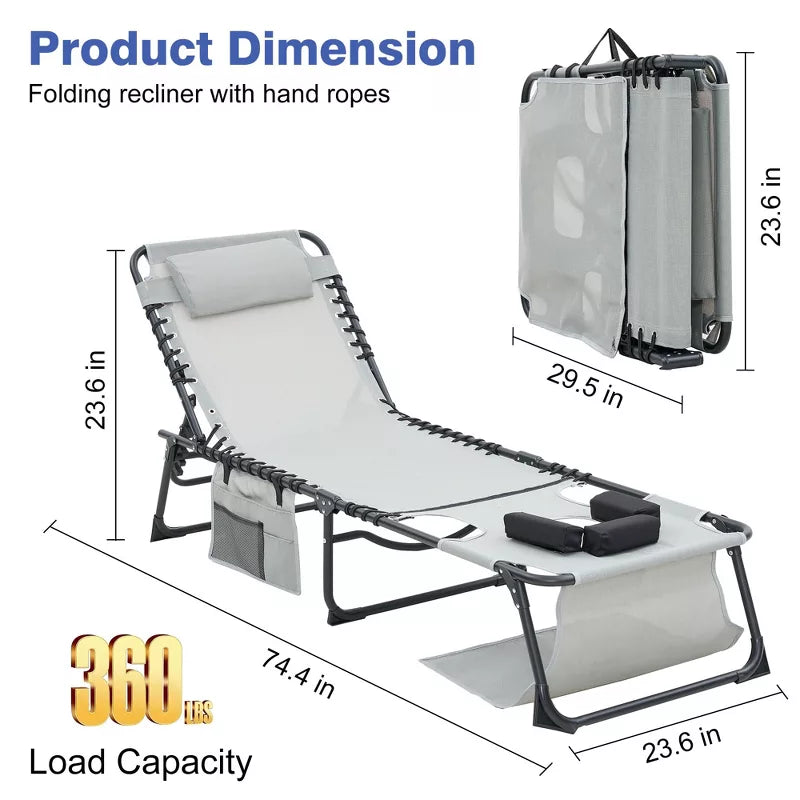 2-Pack Face Down Chaise Lounge Chairs with Face Hole, 5-Position Recliners for Beach Pool