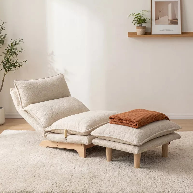 48" Foldable Reclining Sofa Bed Chair with Adjustable Backrest for Living Room, Beige