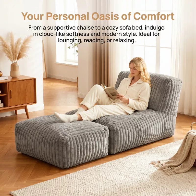 Modular Floor Chaise Lounge Chair Convertible Sofa Bed with Adjustable Backrest