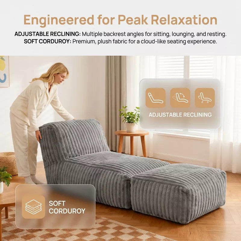 Modular Floor Chaise Lounge Chair Convertible Sofa Bed with Adjustable Backrest