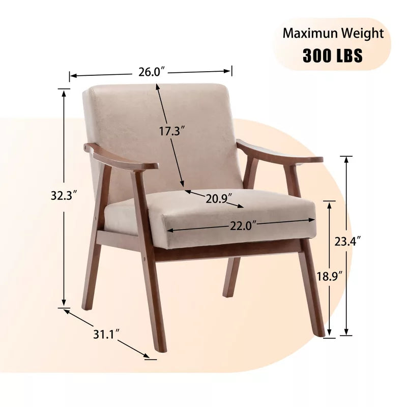 Mid Century Modern Armchair with Velvet Upholstery and Rubberwood Frame