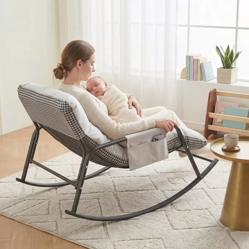 Rocking Chair with Thick Cushion and Wide Seat for Home Comfort