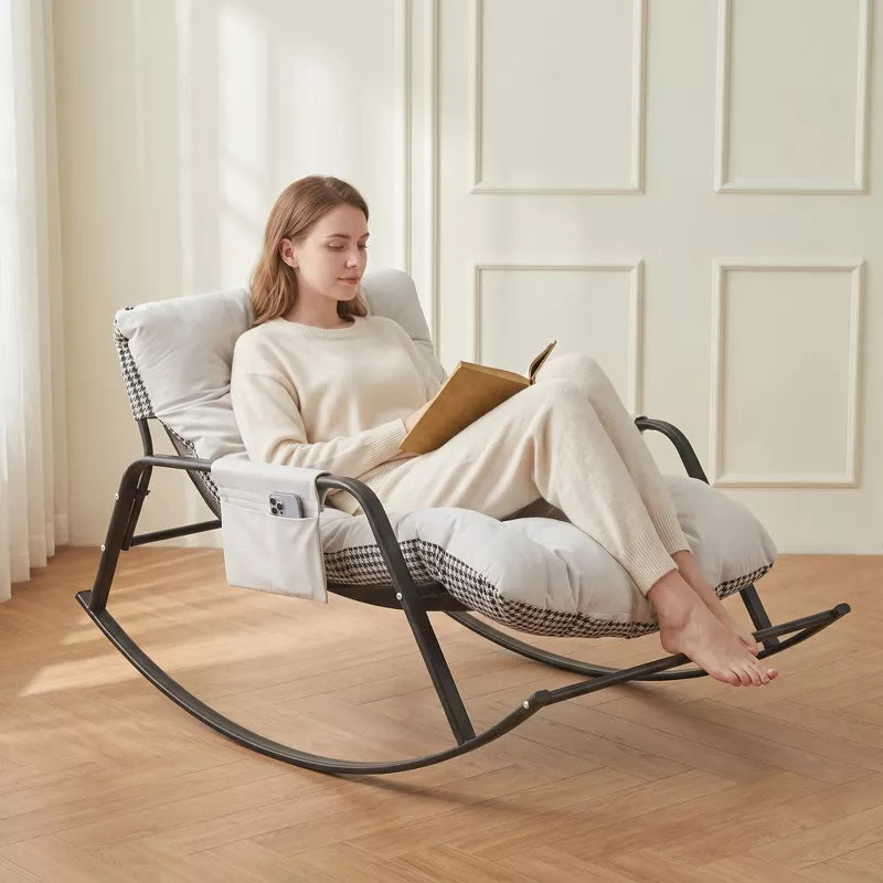 Rocking Chair with Thick Cushion and Wide Seat for Home Comfort